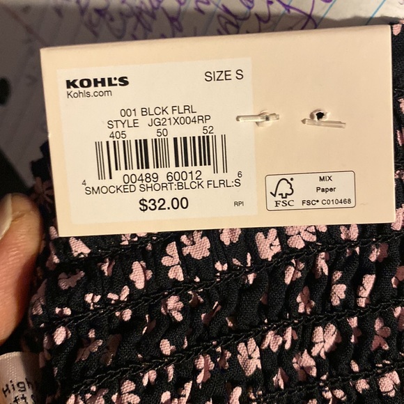 SO smocked shorts, black floral, high rise, size small - Picture 8 of 8